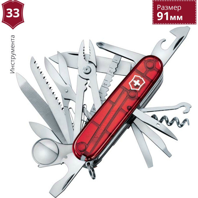 Перочинный нож Victorinox Swiss Champ 1.6795.T — прозрачный красный